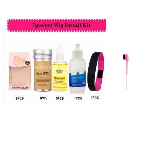 Wig installation set, Wax stick, HD wig cap 2pcs , Remover , Ghost bond, Elastic band , Edge brush