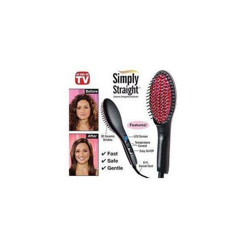 Simply Straight Hot comb/Fast brush/Ceramic Hair Brush Straightener, Black/Pink