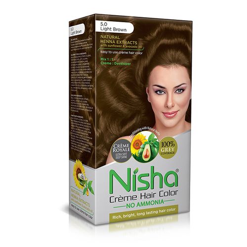 Nisha Crème Hair Color 5.0 Light Brown (60gm+ 60ml+18ml)