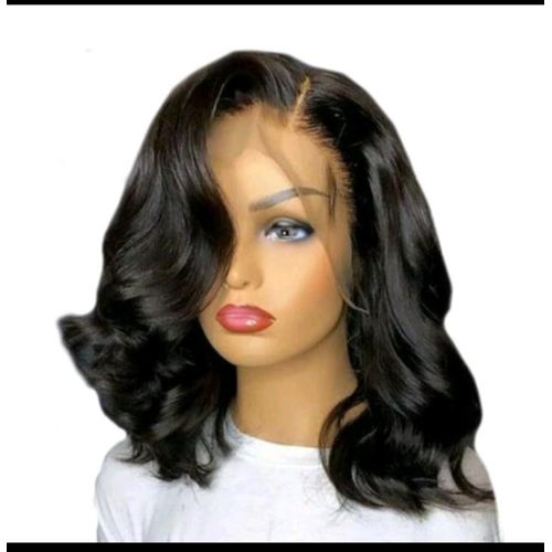 Premium Black Medium Curly Mid Wave Chemical Fiber Wig Head Cover Heat Resistant Synthetic Natural Silky Hair Wig