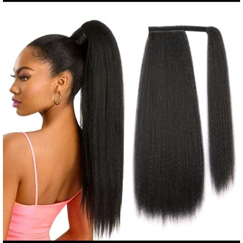 Premium Quality Black 24 Inch Yaki Ponytail Hair Extensions