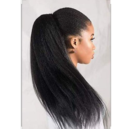 18 inch natural looking kinky straight drawstring ponytail hair extension- no 1 black