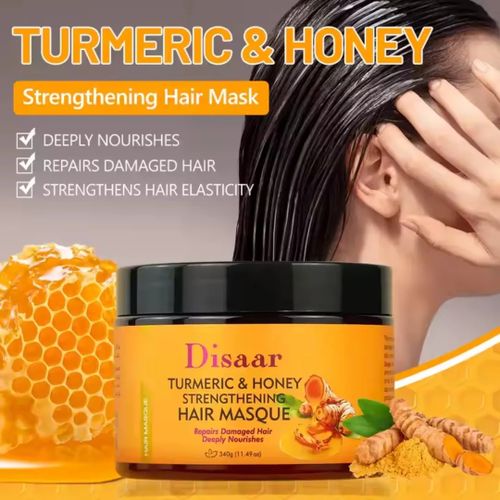 Disaar Organic Turmeric Hair Mask With Honey Strengthening And Nourishing Damaged Hair Repair Mask Hair Care Product Leaving The Hair Soft And Silky Smooth-340G PLUS A FREE COMB.
