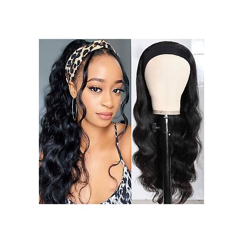 Soft Human hair blend bodywave HEADBAND wig black