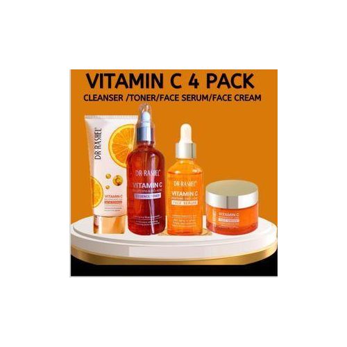 DR RASHEL Dr.Rashel Vitamin C Skincare Set 4-in-1 – Cleanser, Essence Toner, Brightening Serum & Face Cream for Glowing Skin, Dark Spot Removal, Anti-Aging & Hydration