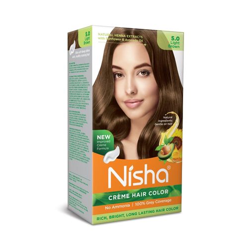 Nisha Crème Hair Color, Permanent Brown Hair Dye Color, 100% Gray Coverage, No Ammonia, Light Brown, 120gm