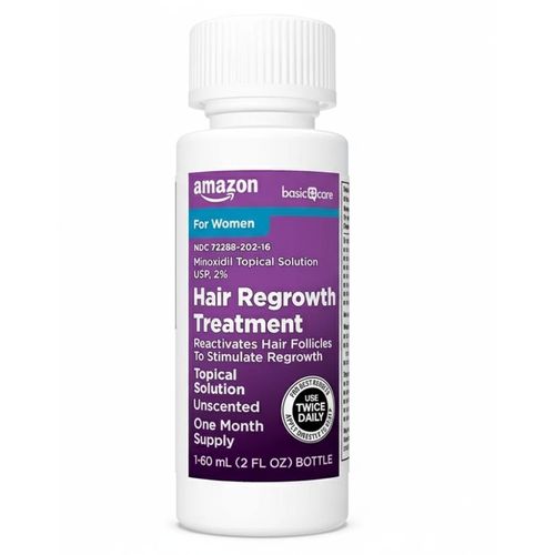 Basic Care Women 2% Minoxidil Topical Solution USP Hair Regrowth Treatment. Unscented. Top Ten Hair. 1 Month Supply.
