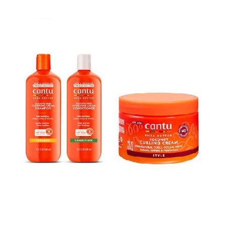 Cantu Sulphate Free Shampoo + Conditioner +Coconut Curling Cream - 400ml