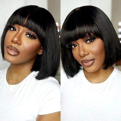 Fashion Idol Human STYLE ICON Nature Hair Bob Wig With Bang BOB ASHA 8" Color Y1B Pixied Cut Made-Machine Wig Human Nature Hair Wig For Women