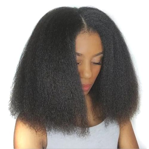 C Afro Yaki Straight Bob Wig With Hairline Heat Resistant Kinky