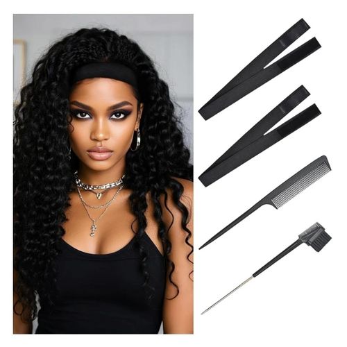 2 Pcs Wig Bands Lace Melting Bands Wig Elastic Bands with Combs and Hair Brush for Lace Front Wigs (Width 1 Inch)