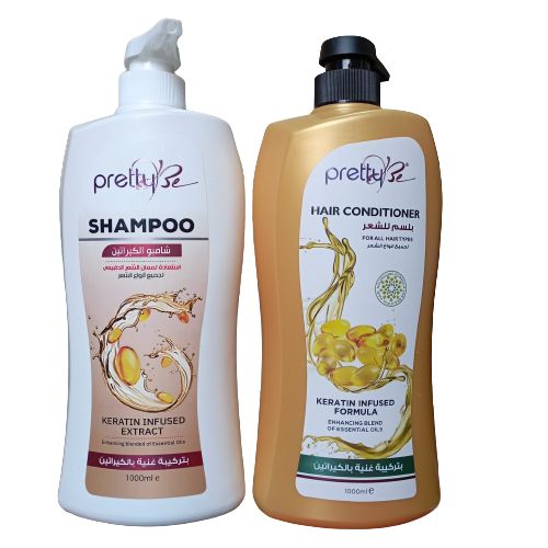Pretty Be Shampoo with keratin & Essentail Oils. 1 LITRE + HAIR CONDITIONER Infused with Keratin & Essential Oils 1 LITRE