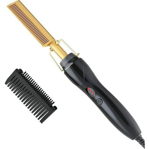 Gold Ceramic Heating Hair Straightener Comb ,Hot Pressing Brush for Natural Hair, Beard Wigs, and Curling