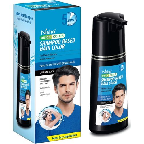 Nisha Quick Hair Color 5 Minutes Shampoo Hair Colour Original Black For Men/women