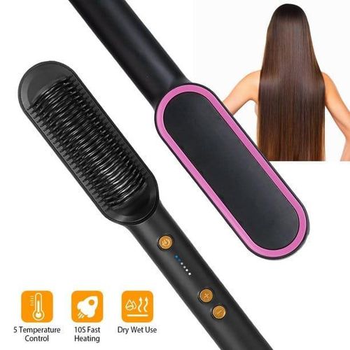 Electric Hair Straightener Comb, 2-in-1 Hair Styling Tool with Brow Dryer, Rotating Curling Brush, Ceramic Heating, Fast Heat, Safe for All Hair Types, Professional Hair Care Tool