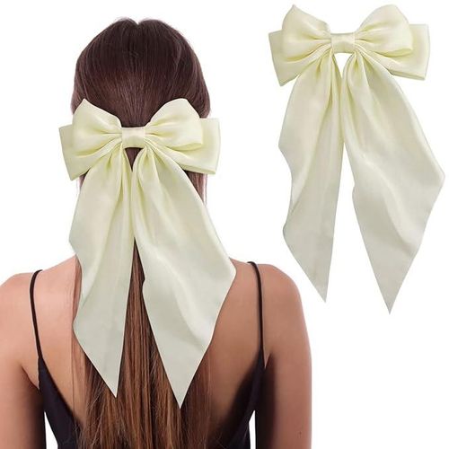 Quality Oversized CREAM Color Hair Barrette Sweet Silky Satin Ribbon Big Hair Bows Hair Clips