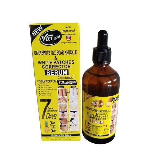 VEET GOLD AHA Face & Body Serum SPF 60. Removes Scars, Dark Spots, White Patches, Hyperpigmentation's, Dark Knuckles, Green Veins, Dark Knee & Elbow, Moisturizes, Brightens, Smooths & Evens skin tone.