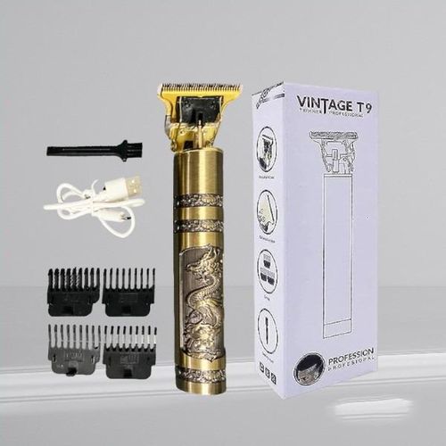 T9 Dragon Portable USB Rechargeable Hair Clipper Trimmer Cordless Shaving Machine -Gold