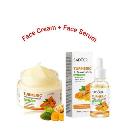 SADOER 2 in 1 Turmeric Cream + Tumeric Serum, the Combination of Tumeric Cream and Turmeric Serum Guarantees Like Vitamin C, Deep Hydration, inhibits Acne formation, Lighten Acne Marks, Sooth