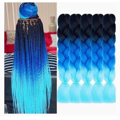 Ombre Blue Braiding Hair 5pcs Synthetic Braiding Hair Extensions 24 Inch Afro Braiding Hair For Women 3 Tone Twist Hair For Braiding 100g ( Black To Blue)