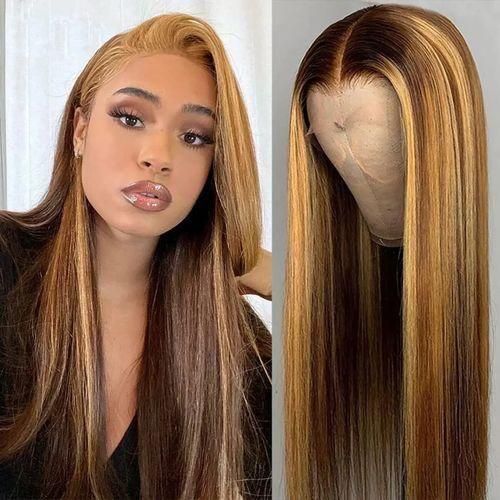 Long Straight Gradient Hair Wig For Women - Brown/Gold