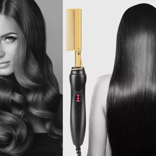 Professional Hair Straightener Brush -Copper Wet & Dry Curling Iron Electric Straight Hair Perm Hot Comb