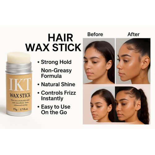 IKT Hair Wax Stick Edge Control, Hair Styling Stick, Frizz Smoother, Strong Hold, Non-Greasy, Natural Shine, Hair Pomade For Wigs, Natural Hair, And Braids - 75g