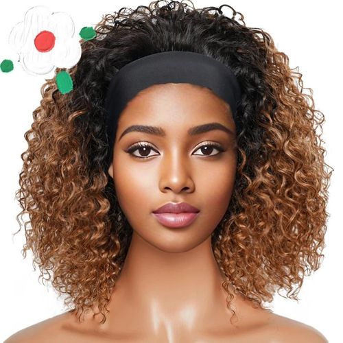 Soft Human hair blend waterwave HEADBAND wig black)brown