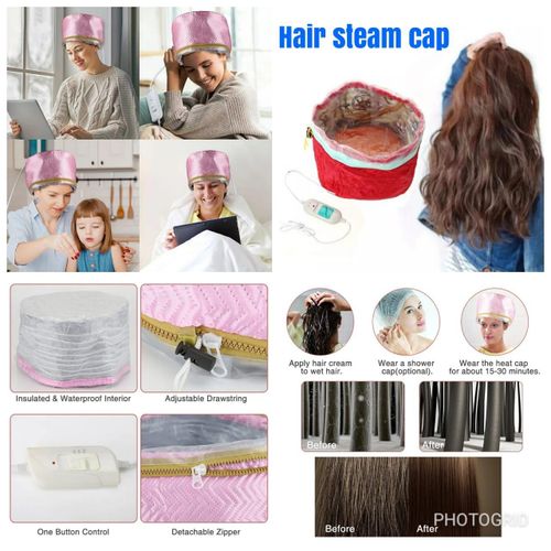 Hair Steamer Cap Thermal Cap with 3 Heat Settings for Deep Hair Conditioning and Scalp Care, Portable 220V Red and Pink Hair Treatment Cap with Overheat Protection, Detachable and Easy to Clean Design