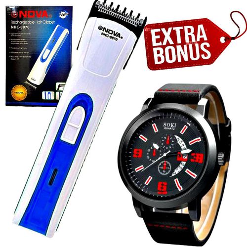 Nova New Rechargeable Hair Trimmer and Shaving Machine & Men Watch