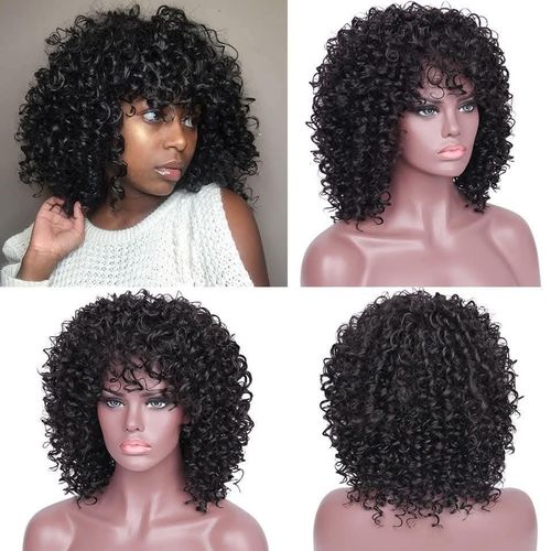Short Kinky Curly Afro Wig with Bangs