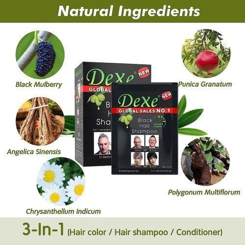 Dexe 10 PCS Natural Instant Black Hair Dye Shampoo For Gray Hair For Men & Women-Black Color