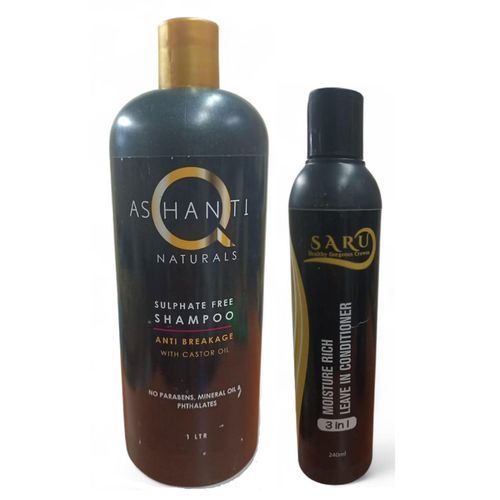 Ashanti-Q Naturals Anti-Breakage Sulphate Free Hair Shampoo + Saru Moisture Rich Leave In Conditioner.