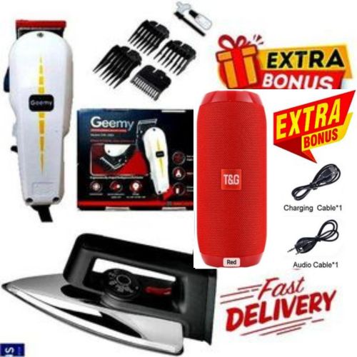 Geemy Professional Barbering Hair Shaving Machine-Kinyozi + Best Iron Box For Your Clothes