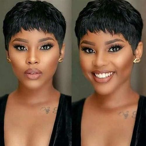 Fashion Human hair short pixie wig__black
