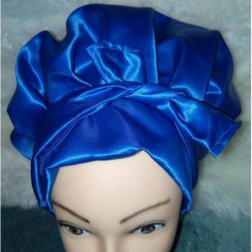 Blue Satin Hair Bonnet Cap