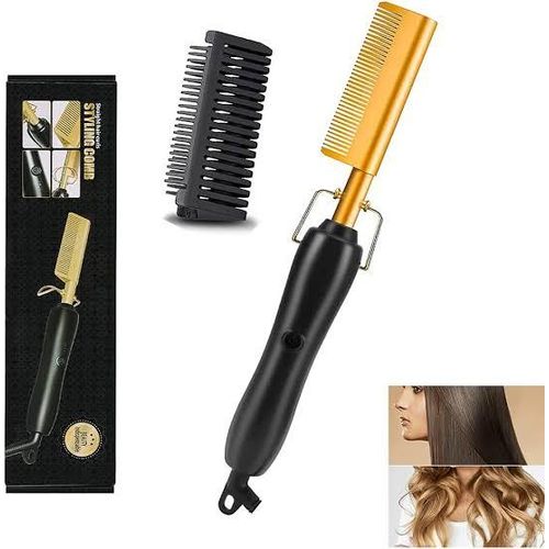Ashu 2 In 1 Electric Hot Comb Hair Straighter/Curler Flat Iron Wet/Dry Natural Hair&Wigs