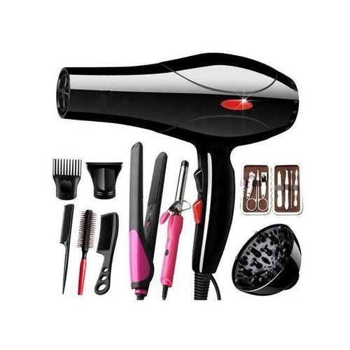 Canye 12 pieces Hair Blow-dryer With Shockproof External Body- hair Accessories, Tongs, Curls difusser, flat iron,Combs & clips