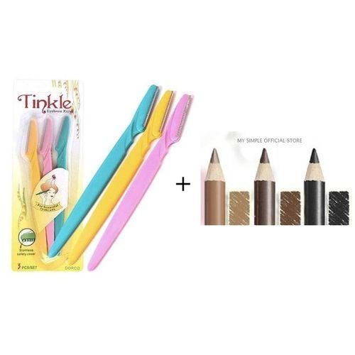 Tinkle Eyebrow Shaper Razor(3pcs) + 3 Pcs Eye And Lip Liner Pencils