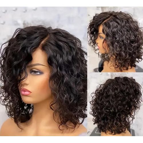 Elegant Human hair blend 14" curly with a 2*4 lace closure__black
