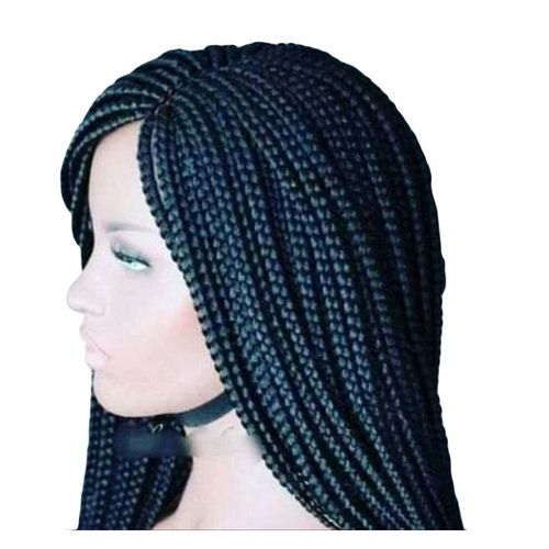Black Synthetic Braided Wig With Lace Closure For Women