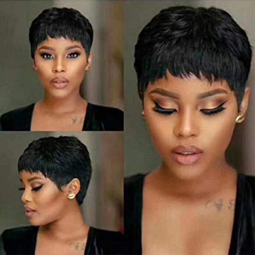 Short Elegant Bonded Pixie Wig_black
