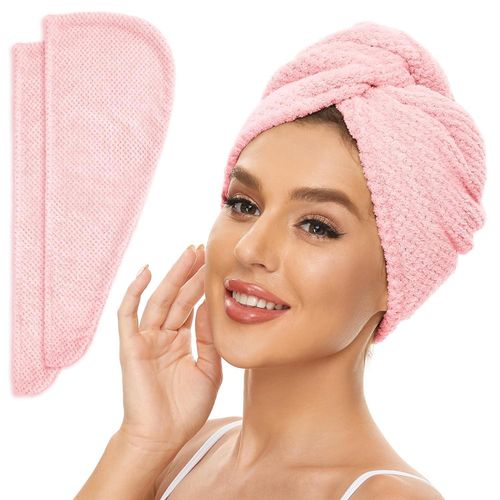 Hair Drying Head Wrap - Hands-free Hair Towel, Microfiber Hair Drying Towels, Super Absorbent Fast Dry Bath Head Wrap for Women - Pink