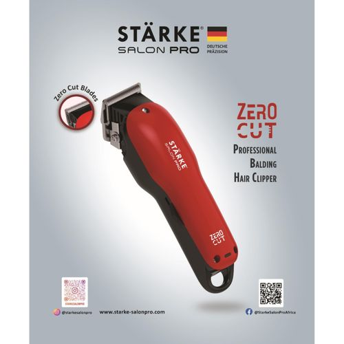 STARKE Salon Pro Cordless Hair Clipper Zero Cut Barber Machine Heavy-duty Performance: Ideal for Barbers & Stylists Handle Demanding Use Made In Germany 100% Copper Motor 440C Japanese Steel Blades, 0.5mm - 3.5mm, 3Pin UK -RED-1Yr Warranty