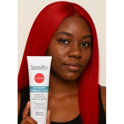 Seasilky Red Hair Color +FREE Developer+ FREE Hair Lightening Powder+ FREE Gloves -VIVID RED Semi-permanent Hair Dye