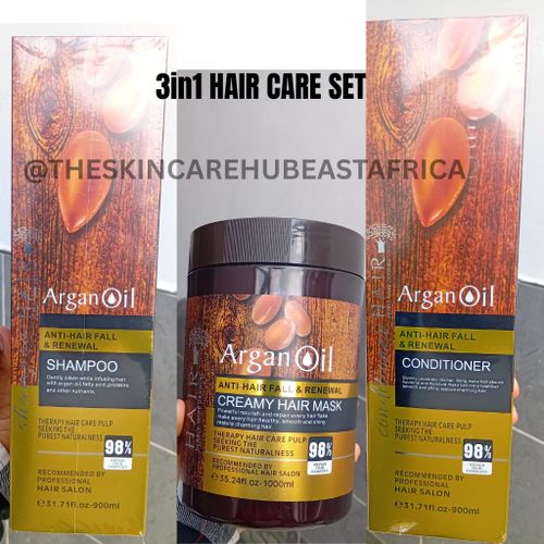 BIG SIZE Argan Oil Anti-Hair Fall Hair Care Set With Creamy Hair Mask , Shampoo& Conditioner (98% Repair Damage Hair)-1000mL,900ML,900ML
