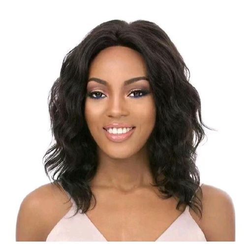 Heat Friendly Semi Human Hair Wavy Wig 14 Inches With A 2*4 Lace Closure__black