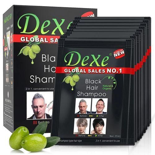 Dexe 10 PCS for Black Hair Shampoo Instant Hair Dye For Men & Women-Black Color