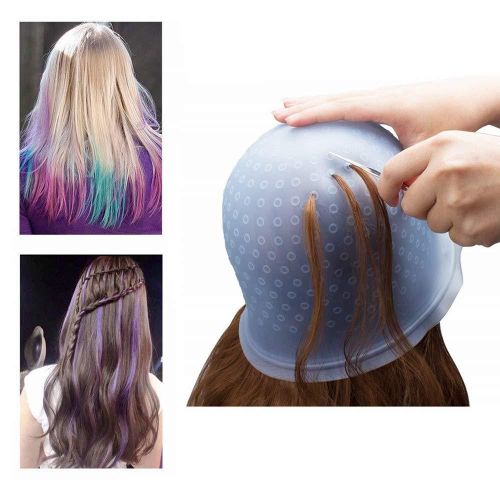 Highlighting Silicone Cap With Hook, Hair Dye Hat Reusable Hair Coloring Frosting Tipping Cap With Metal Needle For Beauty Salon/ Home