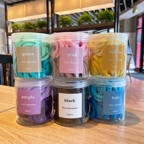 50 Pcs Premium Seamless Elastic Hair Ties with Storage Jar (High Stretch Ponytail Holders)